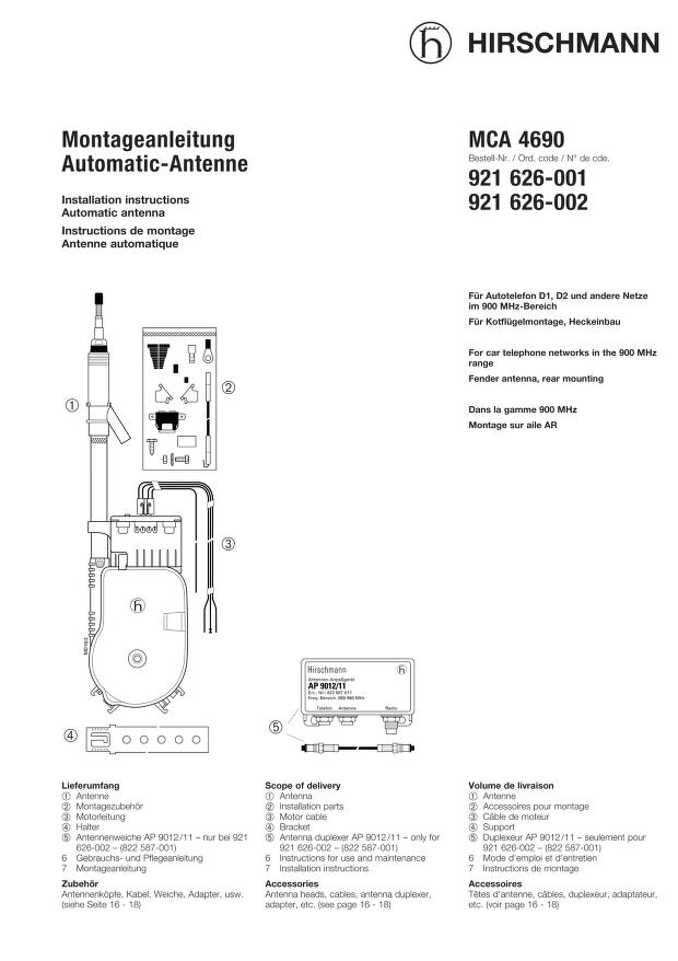 Montageanleitung Automatic-Antenne MCA 4690 921 : Free Download, Borrow,  and Streaming : Internet Archive